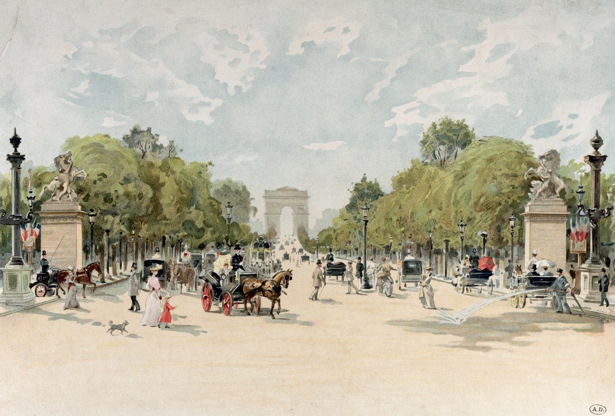 Avenue des Champs-Elysees, ca 1895 (wc på papper) av French School