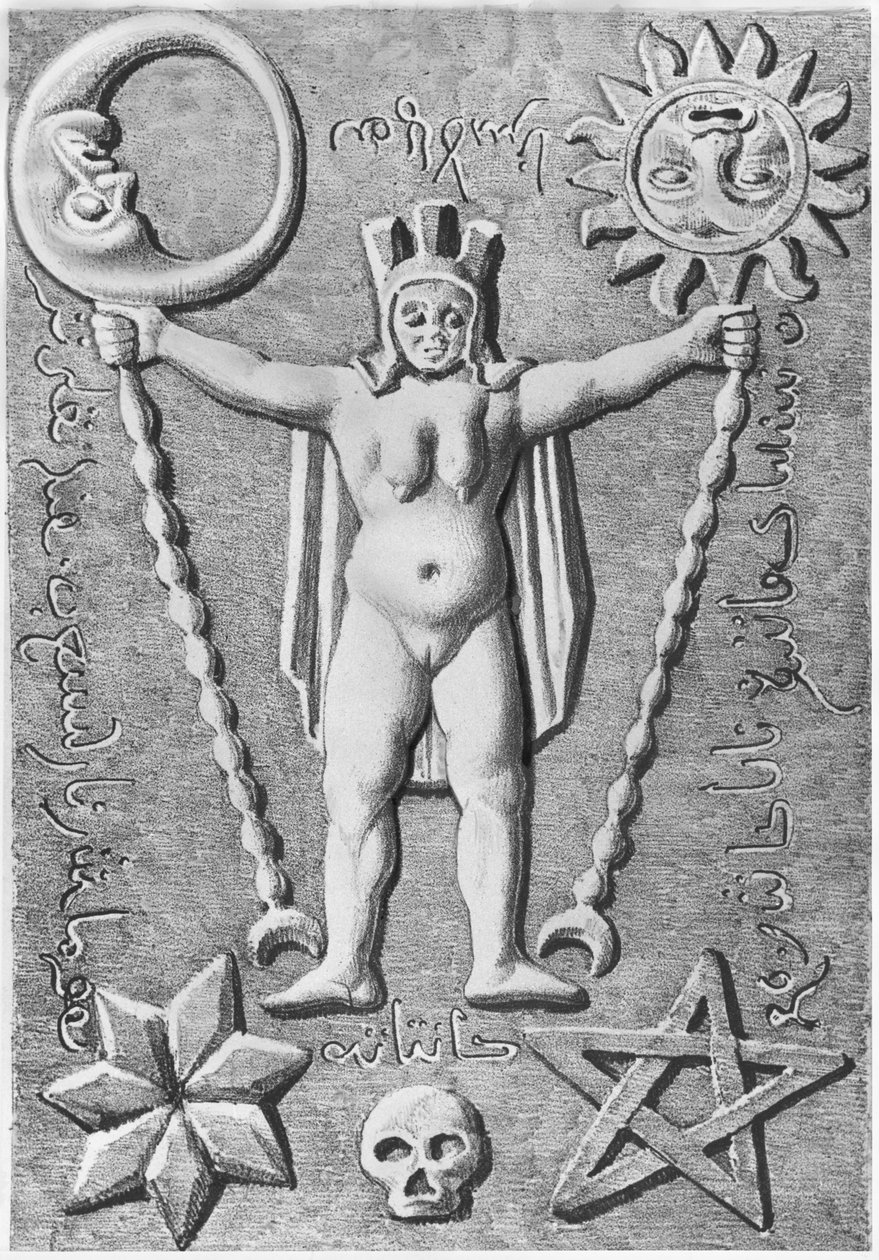 Tempelherrarnas Baphomet, kopia av en stenkista som hittades i Essarois (Bourgogne) av French School