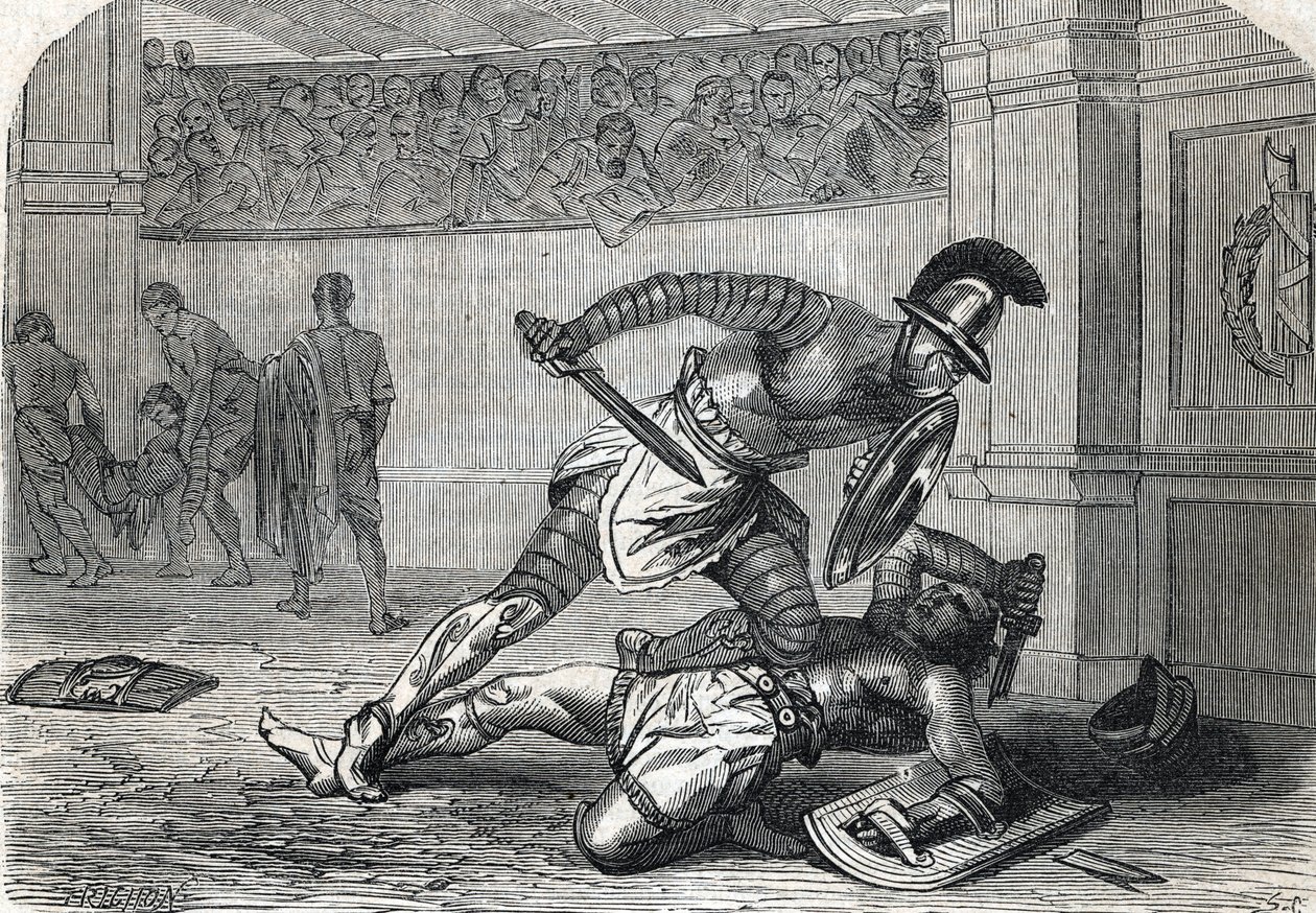 Slaget om gladiatorerna i arenan (gravyr) 1864 av French School