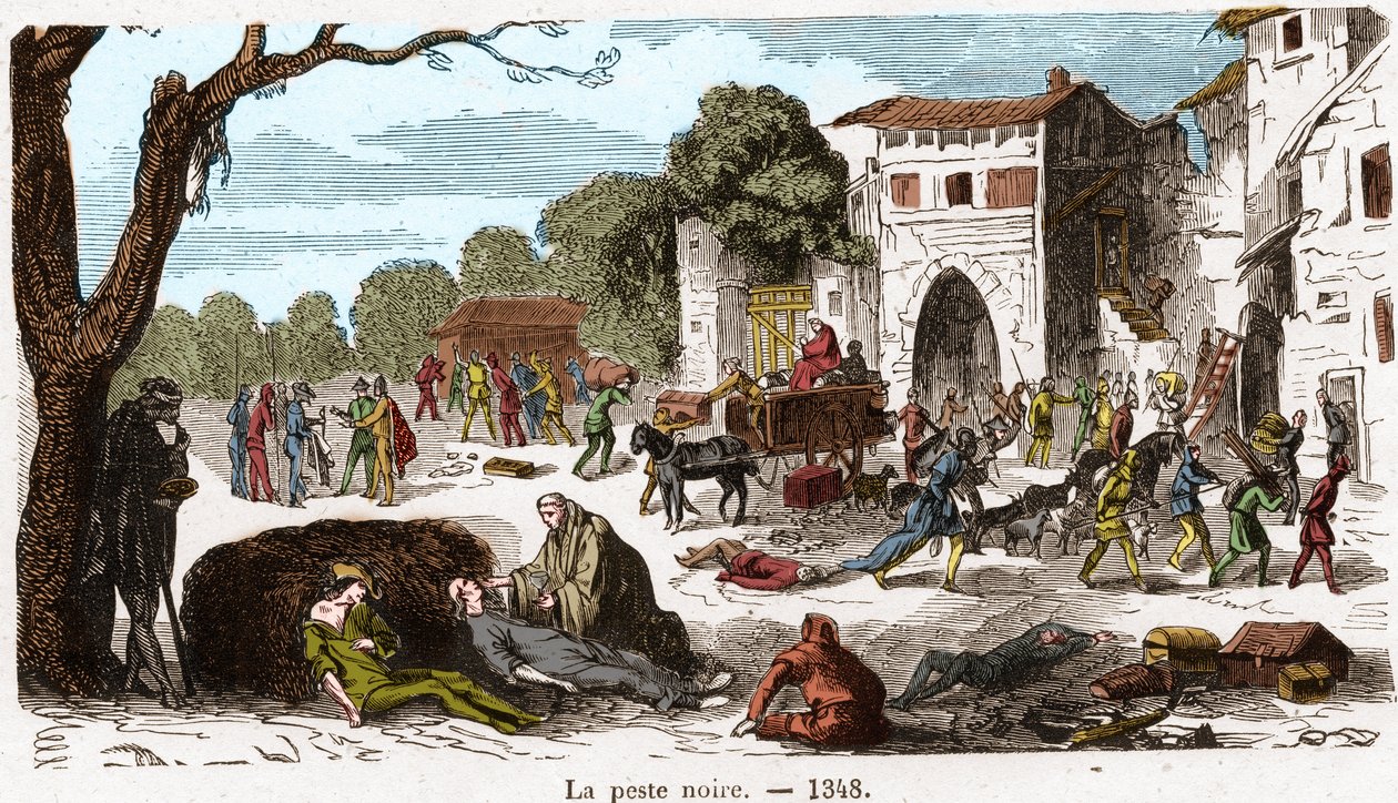 Den svarta pesten 1348. Gravyr i "Histoire De France En Cent-målningar av Paul Lehugeur" 1891. av French School