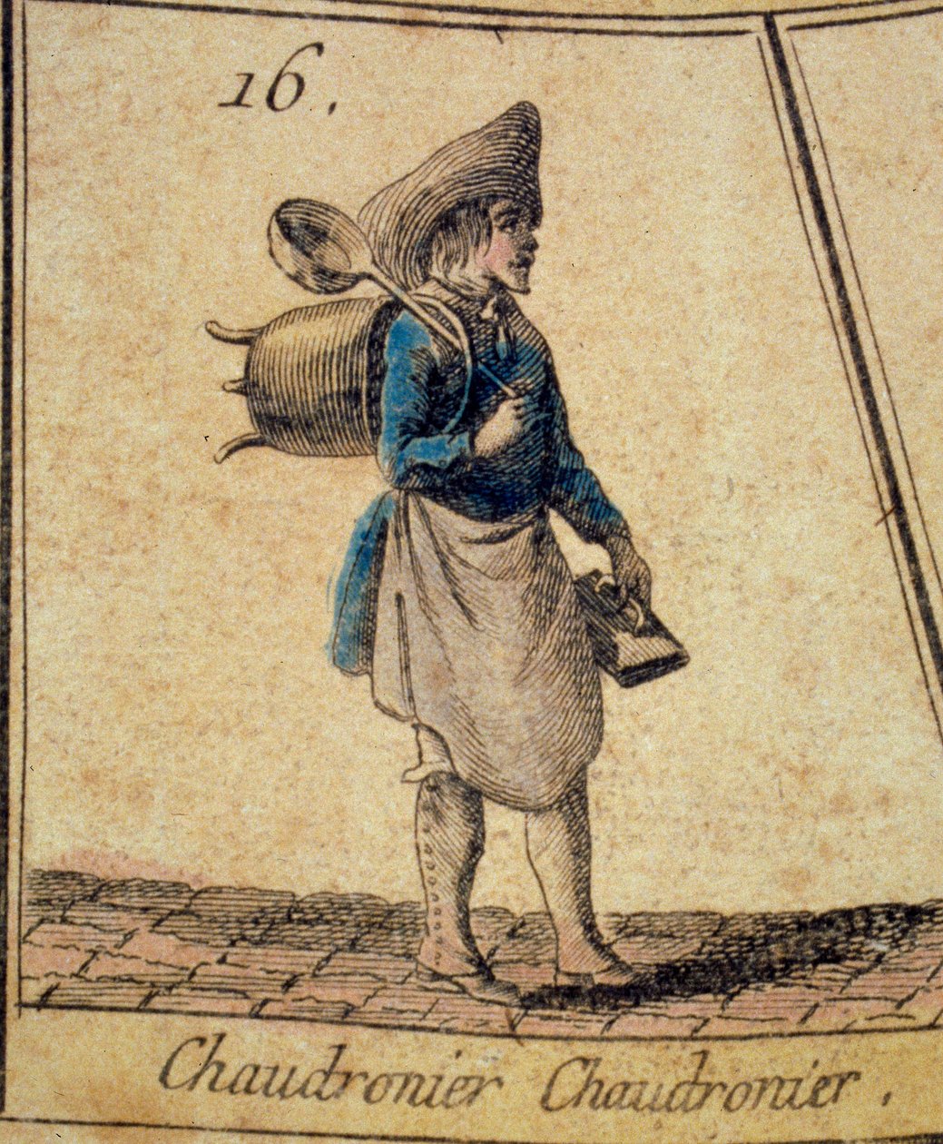The Boilermaker Detalj av ett spel med gåsen av skriken och gamla metier i Paris. 1700-tals privatsamling av French School