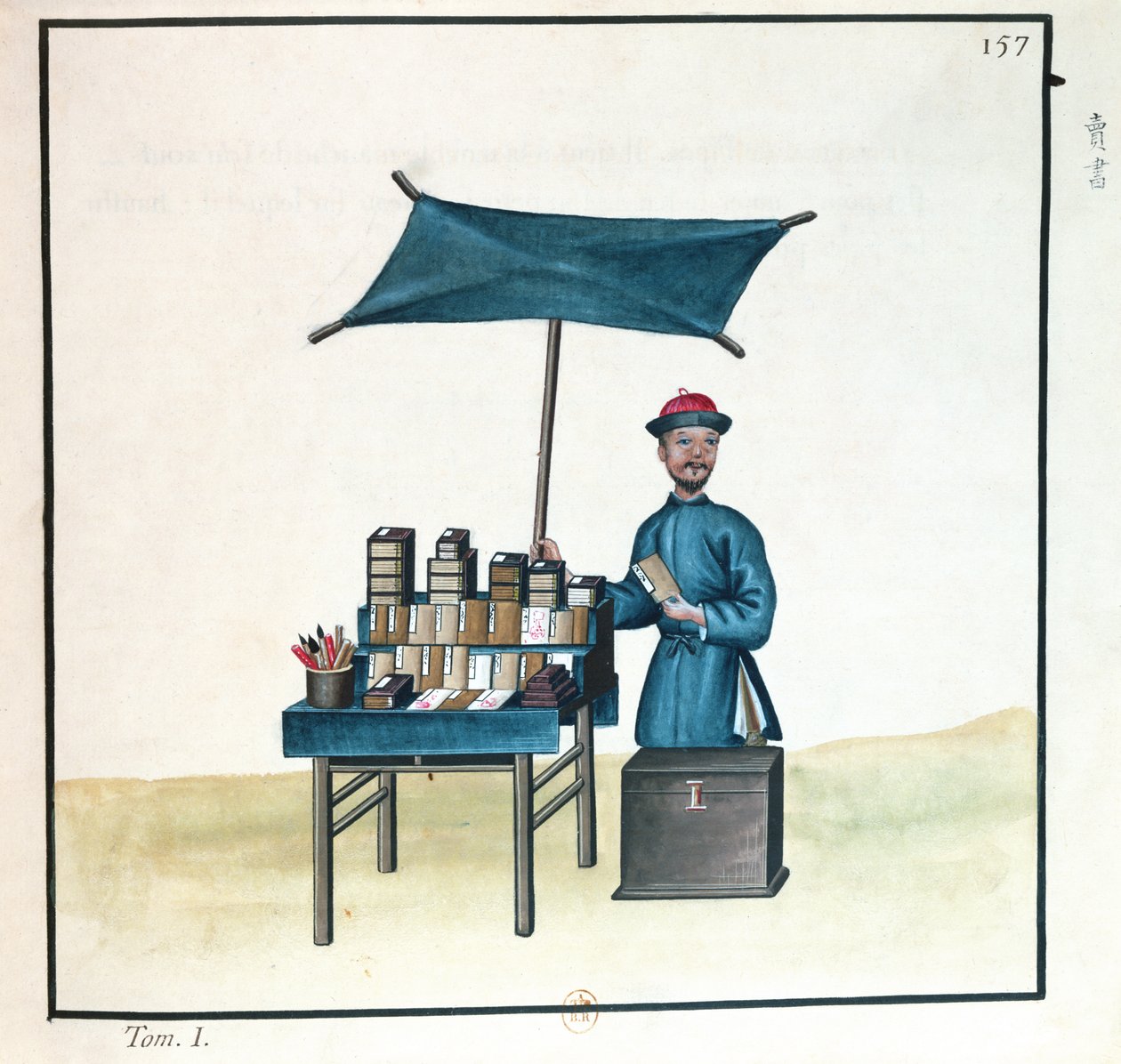 Boksäljaren, från en bok om Pekings gatuanrop, ca 1785 (wc och gouache på papper) av French School