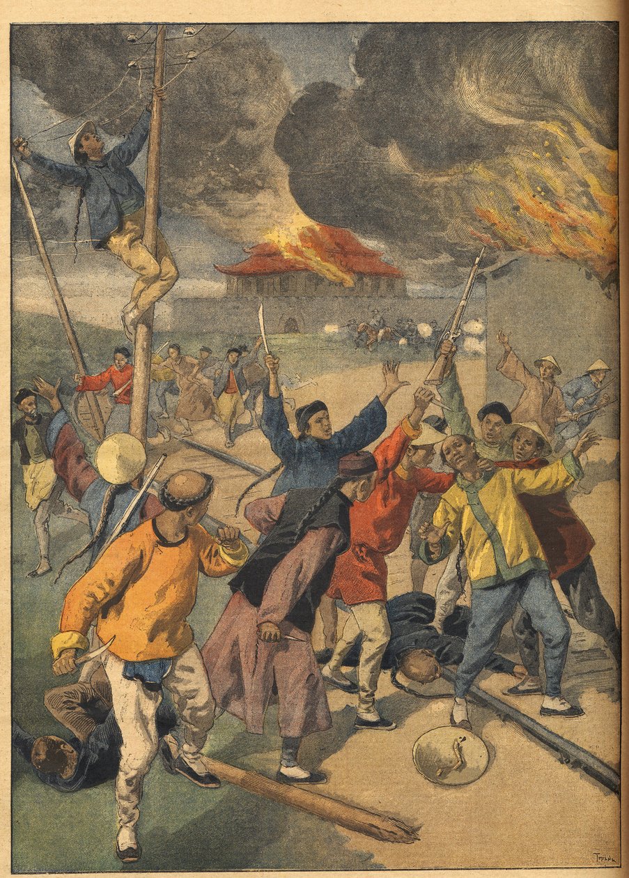 Boxerupproret i Kina - Händelser i Kina. Boxarna. Illustration för Le petit Journal, 24 juni 1900. av French School