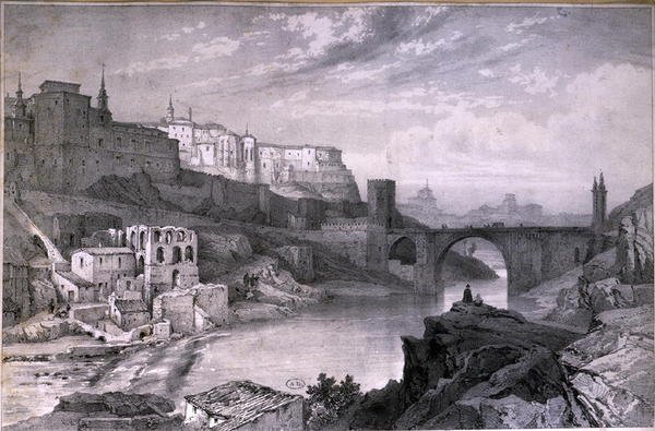 Bron i Alcantara, Toledo (penna på papper) av French School