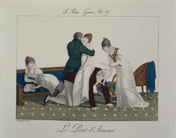 Kärlekens bro, plansch 67 från "le Bon Genre", ca 1810 (färggravyr) av French School