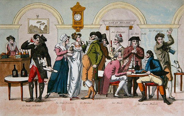 Cafe des Comediens i Paris, tidigt 1800-tal (färggravyr) av French School