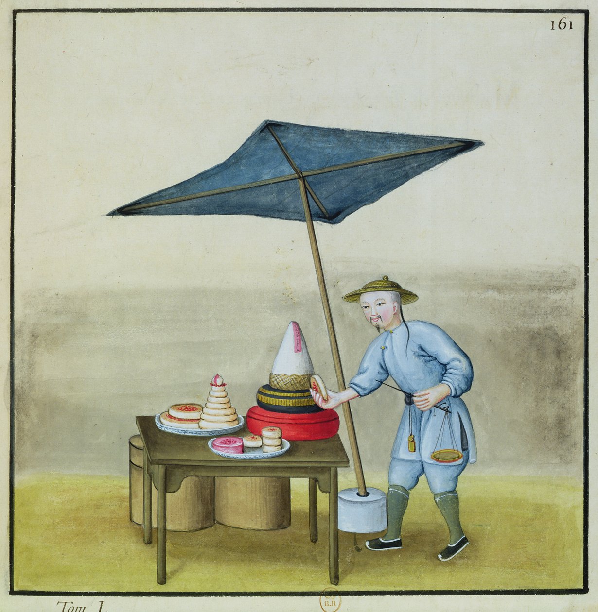 Tårtförsäljaren, från en bok om Pekings gatan, ca 1785 (wc och gouache på papper) av French School