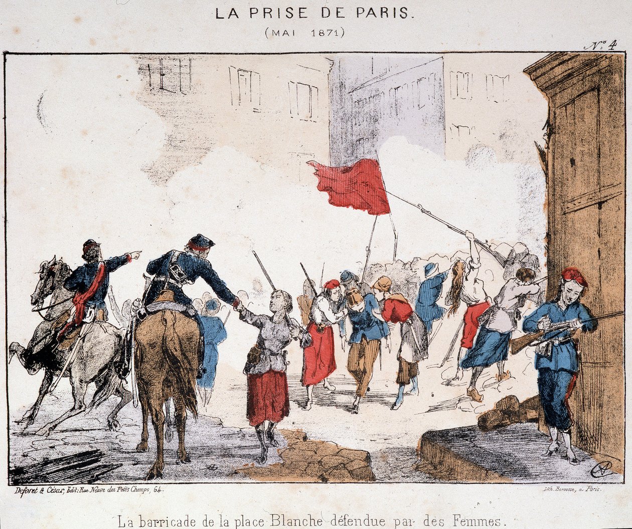 Infångandet av Paris i maj 1871: Barrikaden på Place Blanche försvaras av kvinnor av French School