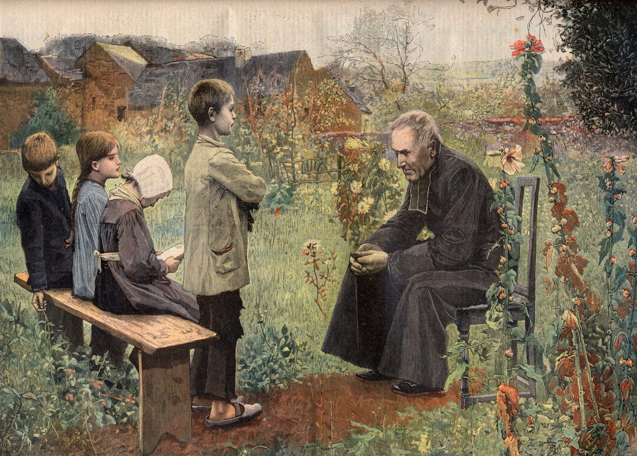 Katekeslektionen i "Le Petit Journal", juni 1898 (gravyr) av French School