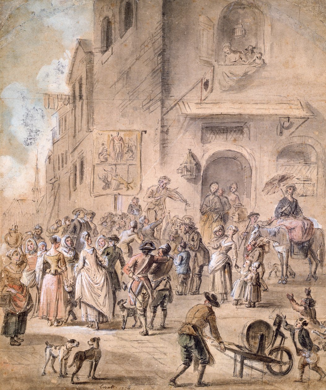 The Charlatan, 1774 (penna & bläck och wc på papper) av French School