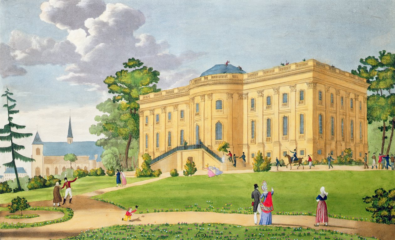 Chateau de Montmorency, nära Paris, ca 1815-20 (färggravyr) av French School