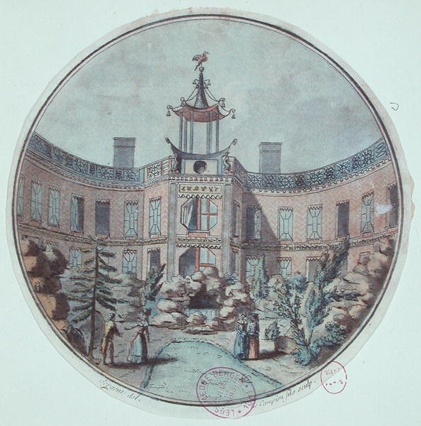De kinesiska baden i Paris, etablerade av Lenoir (färgad gravyr) av French School