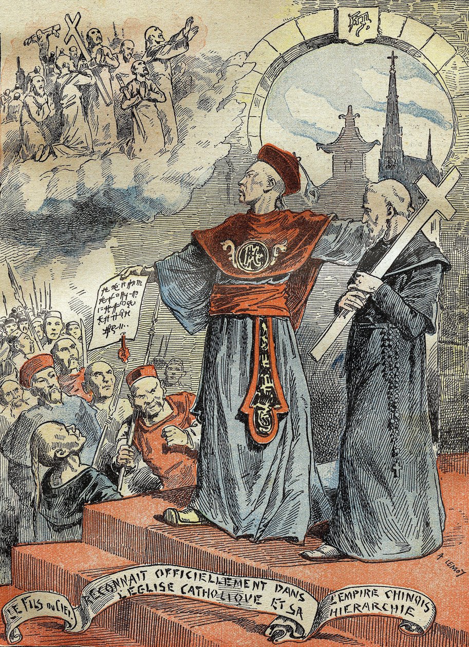 Den kinesiske kejsaren Guangxu (Kouang-siu eller Kouang Siu) (1872-1908) erkände officiellt den katolska kyrkan och dess hierarki. Gravyr i "" Le Pelerin"" 25/05/1899. av French School