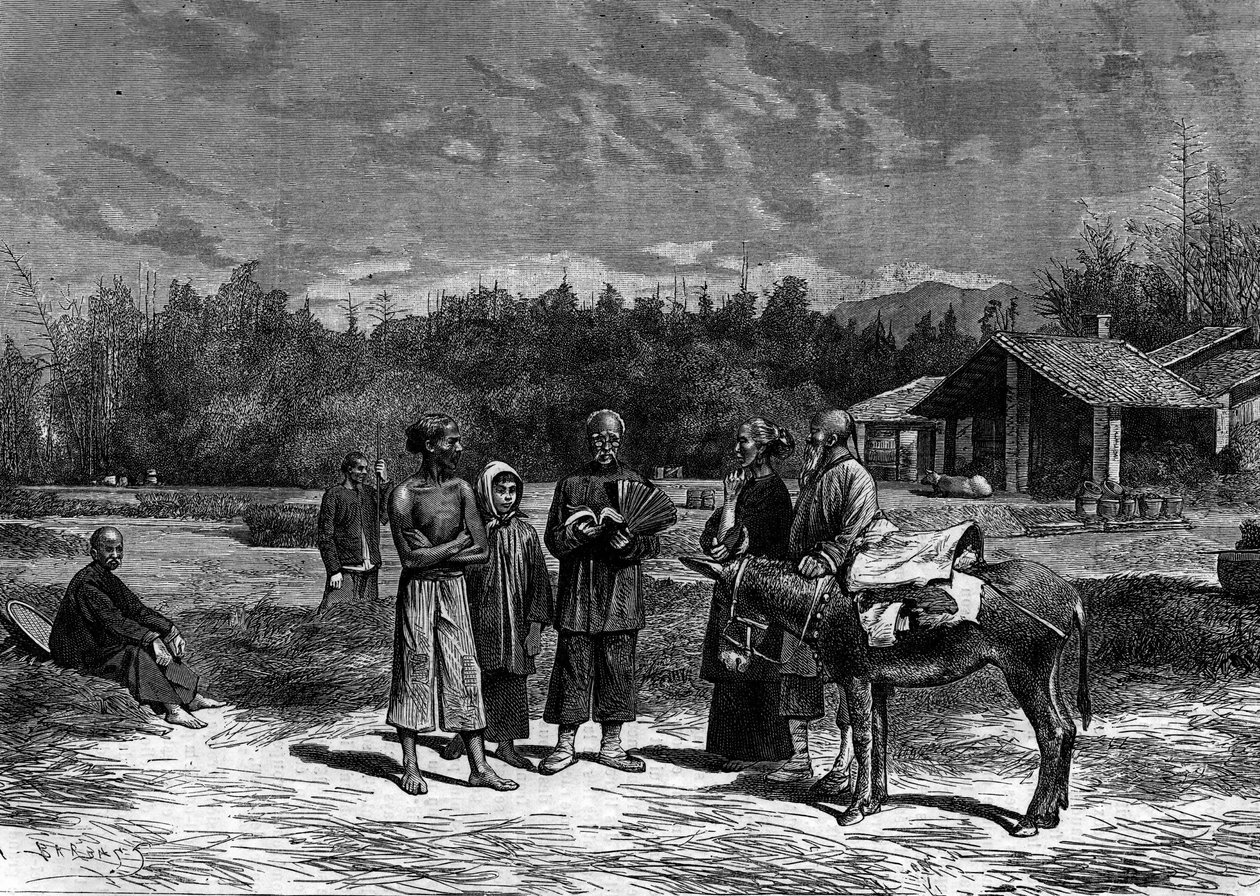 Det kinesiska imperiet: bönder i Kinas meridionalprovinser. Gravyr i "" Le Journal de la jeunesse"" av French School