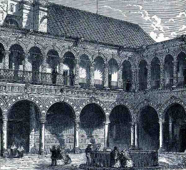 Cloister of the Convent of La Merced, Mexiko, från The Ancient Cities of the New World, av Claude-Joseph-Desire Charnay, pub. 1887 av French School