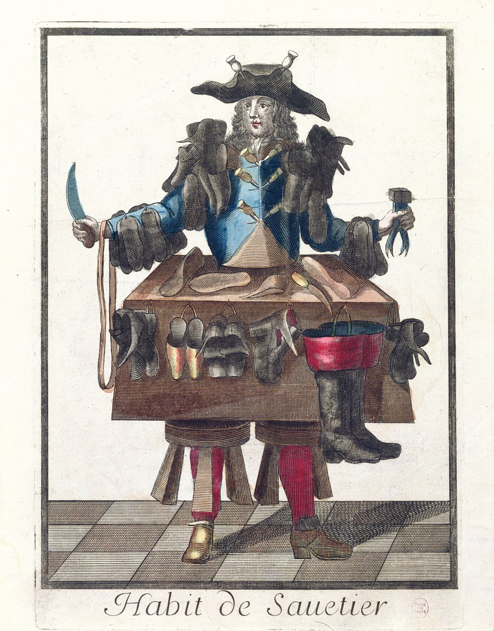 Skomakaren, en allegorisk kostymdesign, efter en bild graverad av en av familjen Larmessin, ca 1640-84 av French School