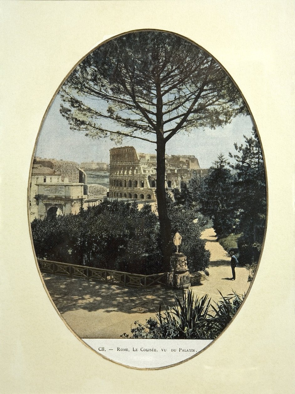 Colosseum sett från Palatinen i Rom (färgad bild) av French School