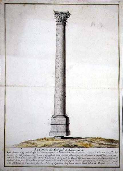 Kolumnen av Pompeji i Alexandria, ca 1700 (penna & bläck och akvarell på papper) av French School