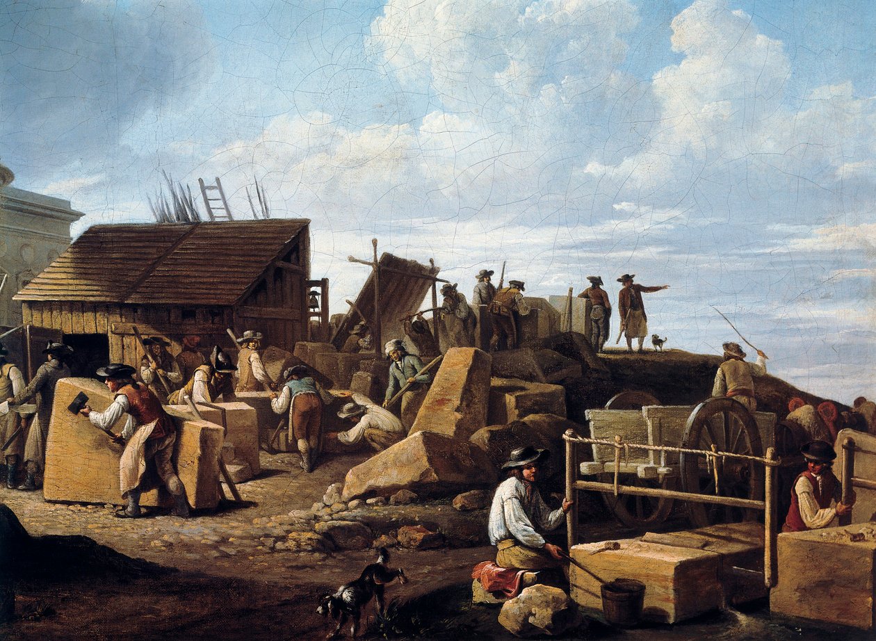 Byggandet av Hotel de Salm, Paris (detalj), 1786 (olja på duk) av French School