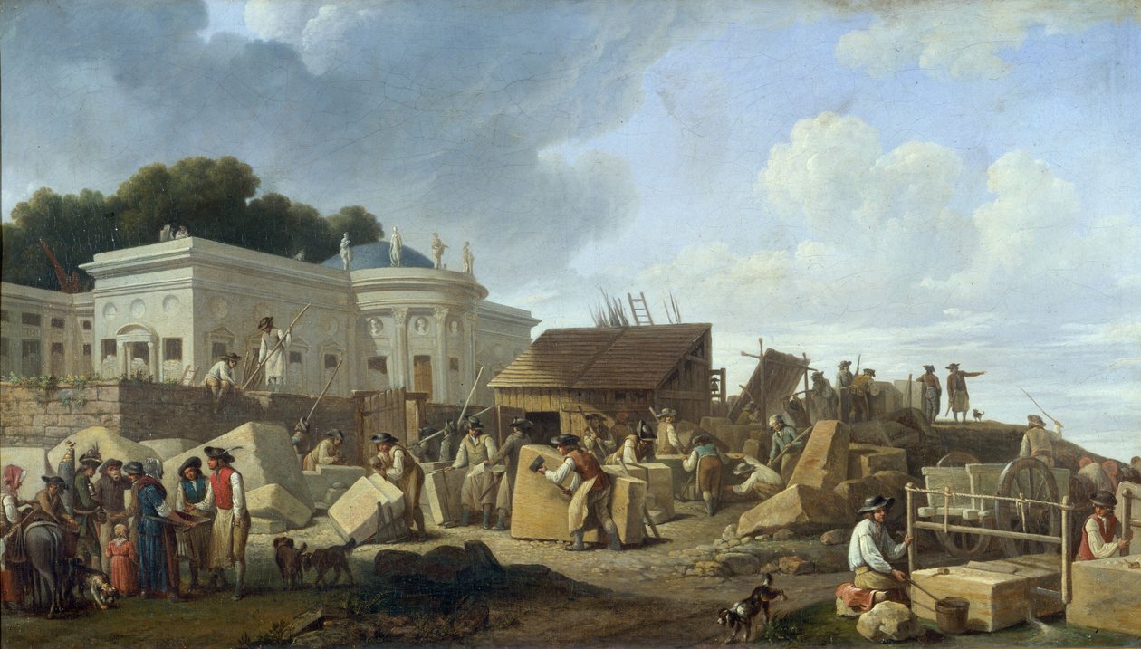 Byggandet av Hotel de Salm 1786 (olja på duk) av French School