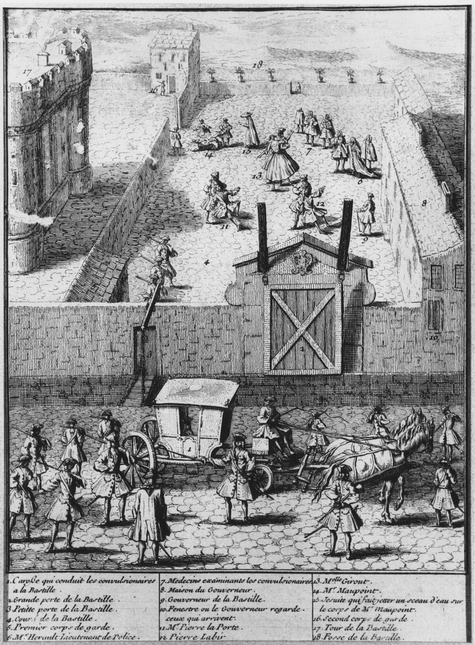 Convulsionaries of Saint-Medard fördes till fängelset La Bastille, ca 1730 av French School