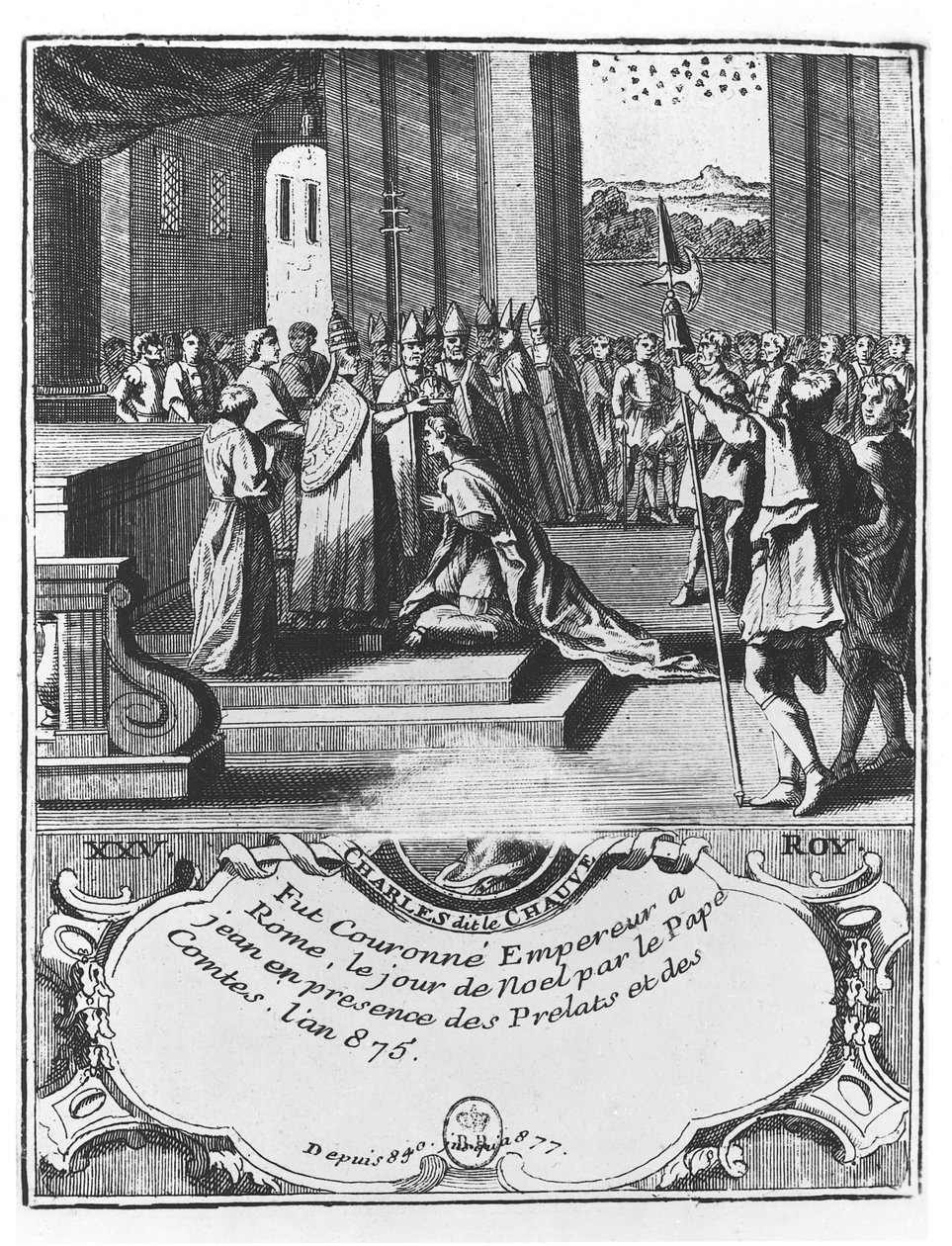 Kröningen av Karl den skallige 875 (gravyr) av French School