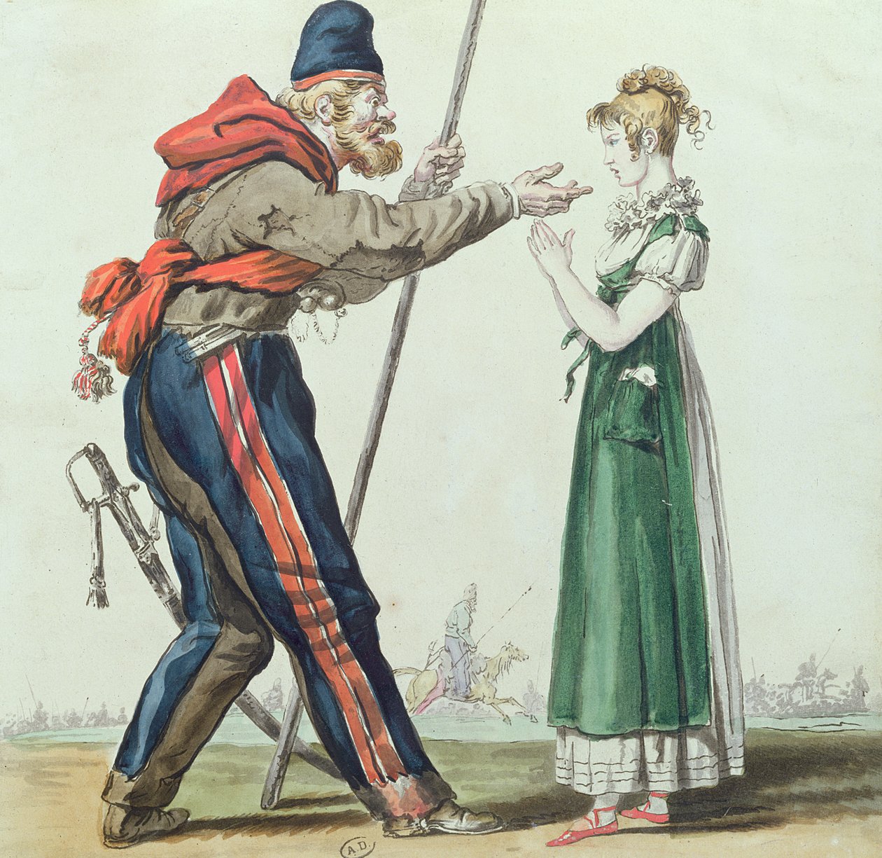 Kosacken i Paris, ca 1815 (penna & bläck och wc på papper) av French School
