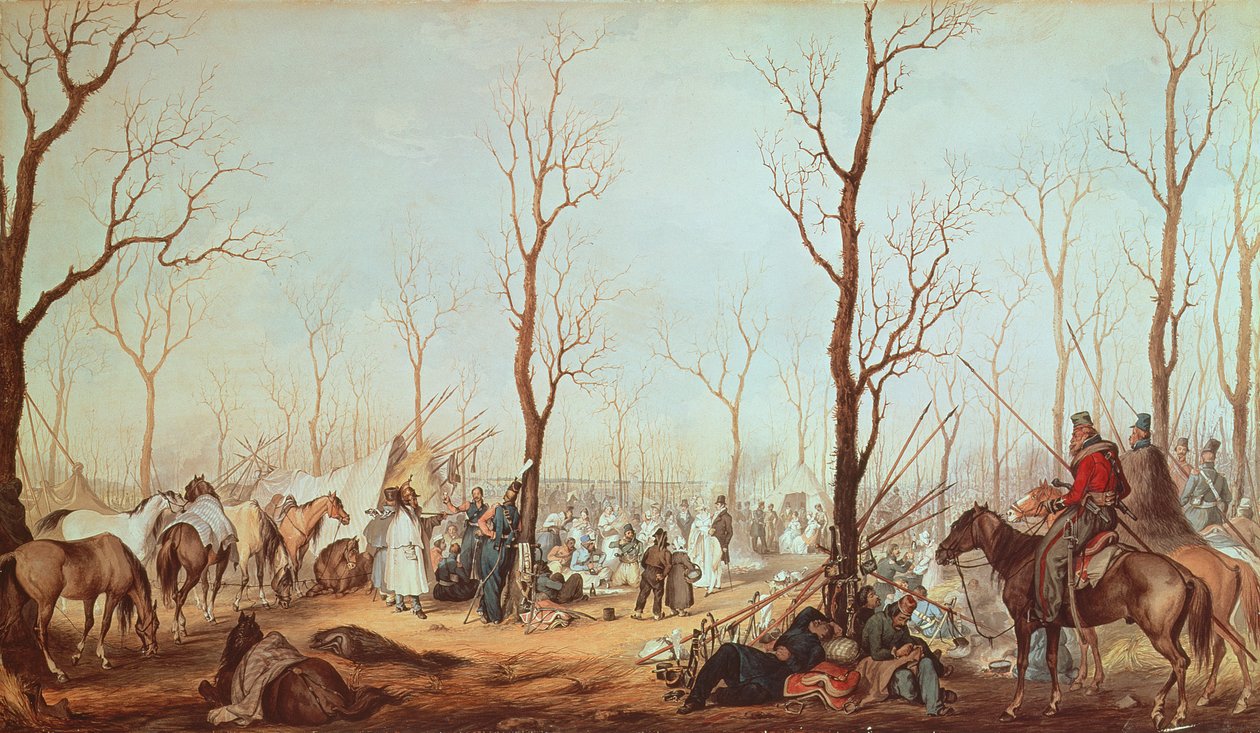 Kosackerna på Champs Elysees, 1815 (wc på papper) av French School