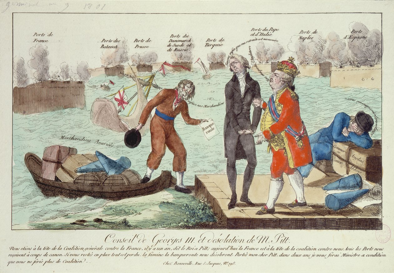 Konciliet av George III (1738-1820) och William Pitts ödeläggelse (1759-1806) den yngre, 1801 av French School