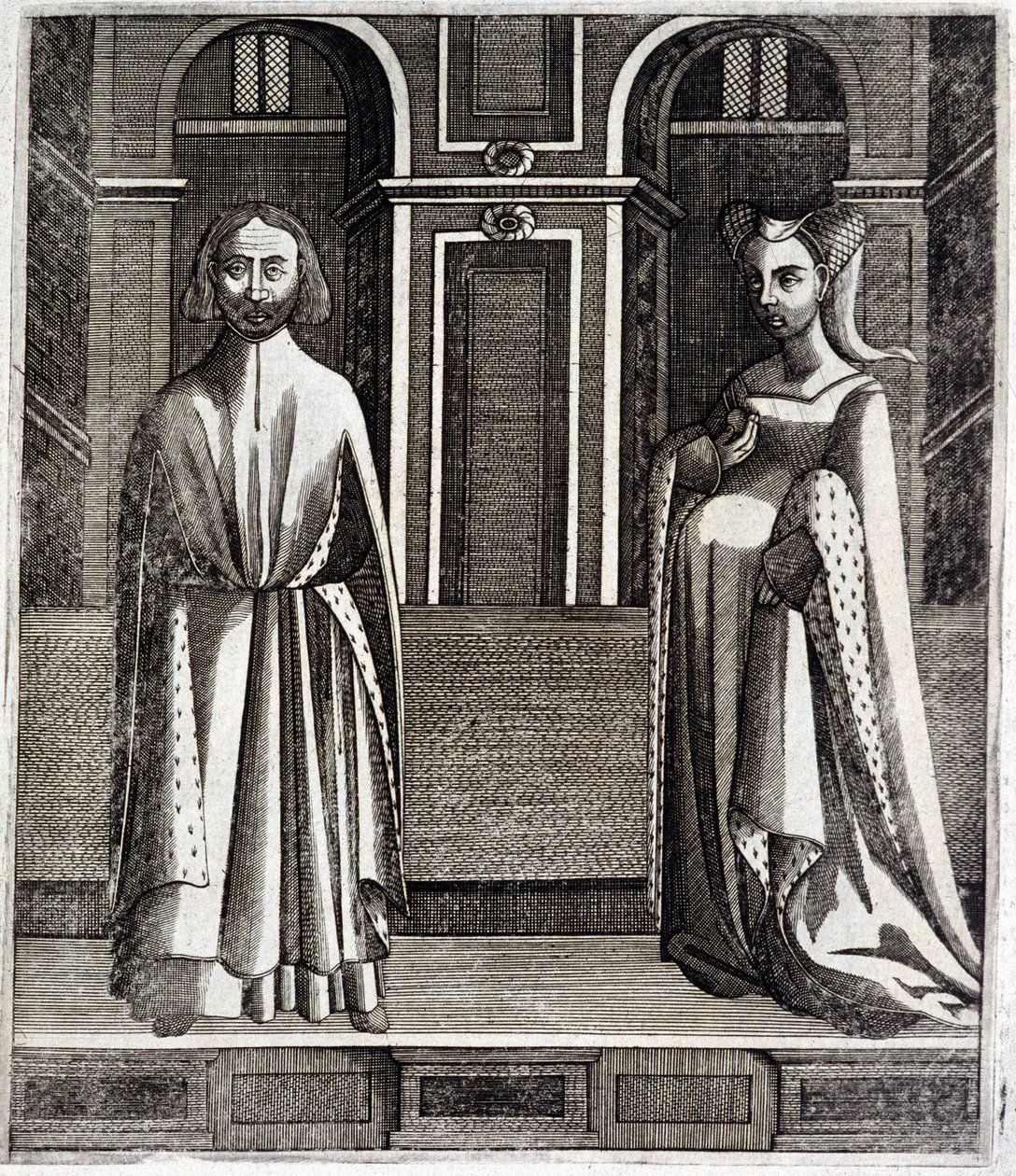 Greven av Poitiers och Toulouse Alphonse (1220-1271) och hans hustru Jeanne (dotter till Raymond VII) (1220-1271) - i "Histoire des counts de Toulouse" av Guillaume de Catel, Toulouse av French School