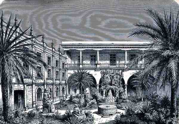 Court of the Mexico Museum, från The Ancient Cities of the New World, av Claude-Joseph-Desire Charnay, pub. 1887 av French School