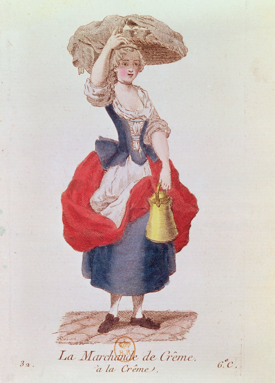 The Cream Seller (färggravyr) av French School
