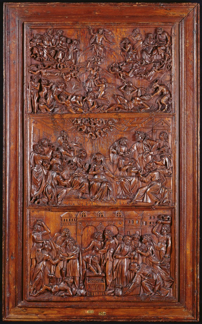 The Credo, Panel III: The Last Judgement, Pentecost and the Communion of Saints, 1587 (trä) (se även 4140367 & 414039) av French School