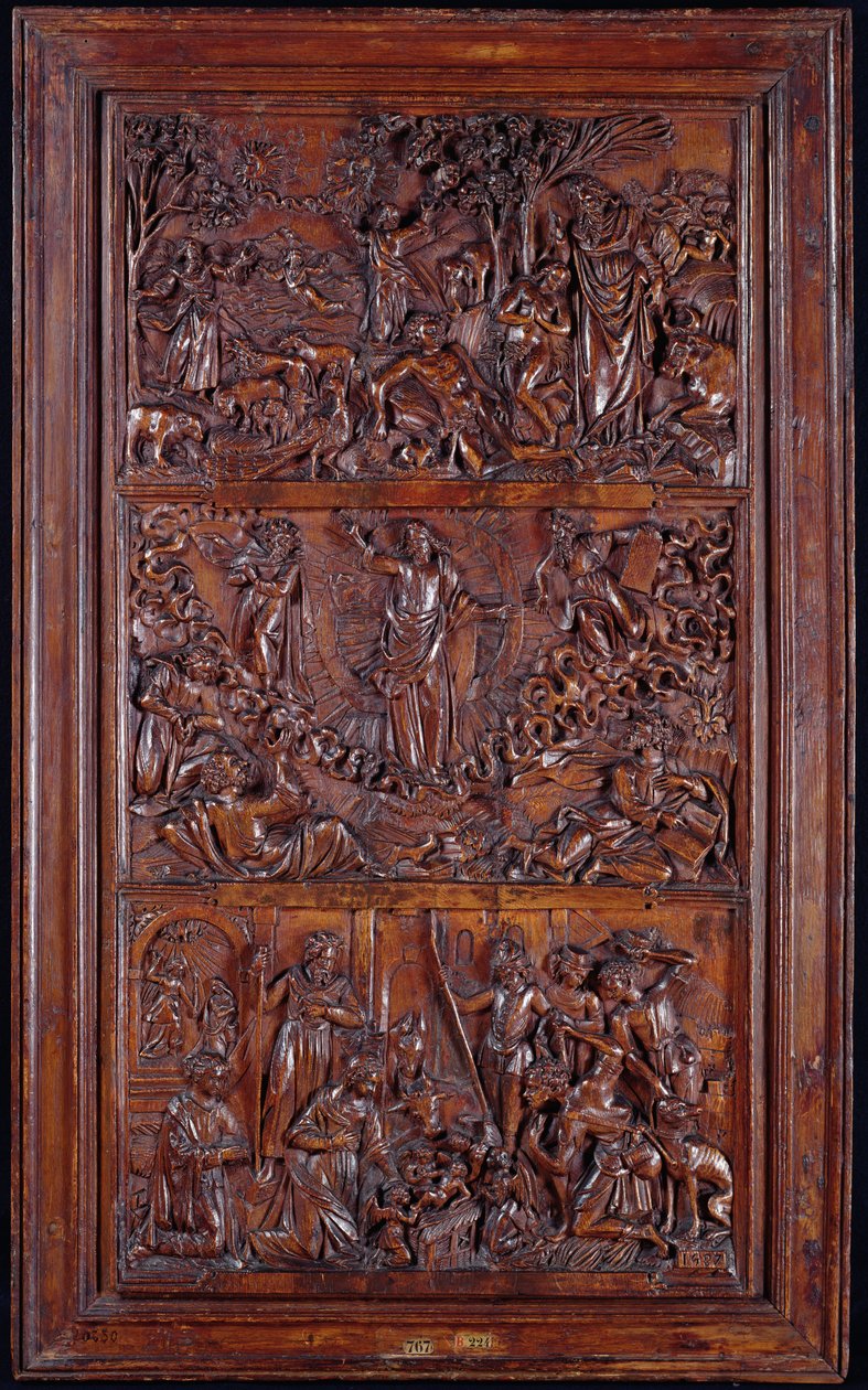 The Credo, Panel I: The Creation of the World, Transfiguration, Annunciation and Nativity, 1587 (trä) (se även 414037-9) av French School