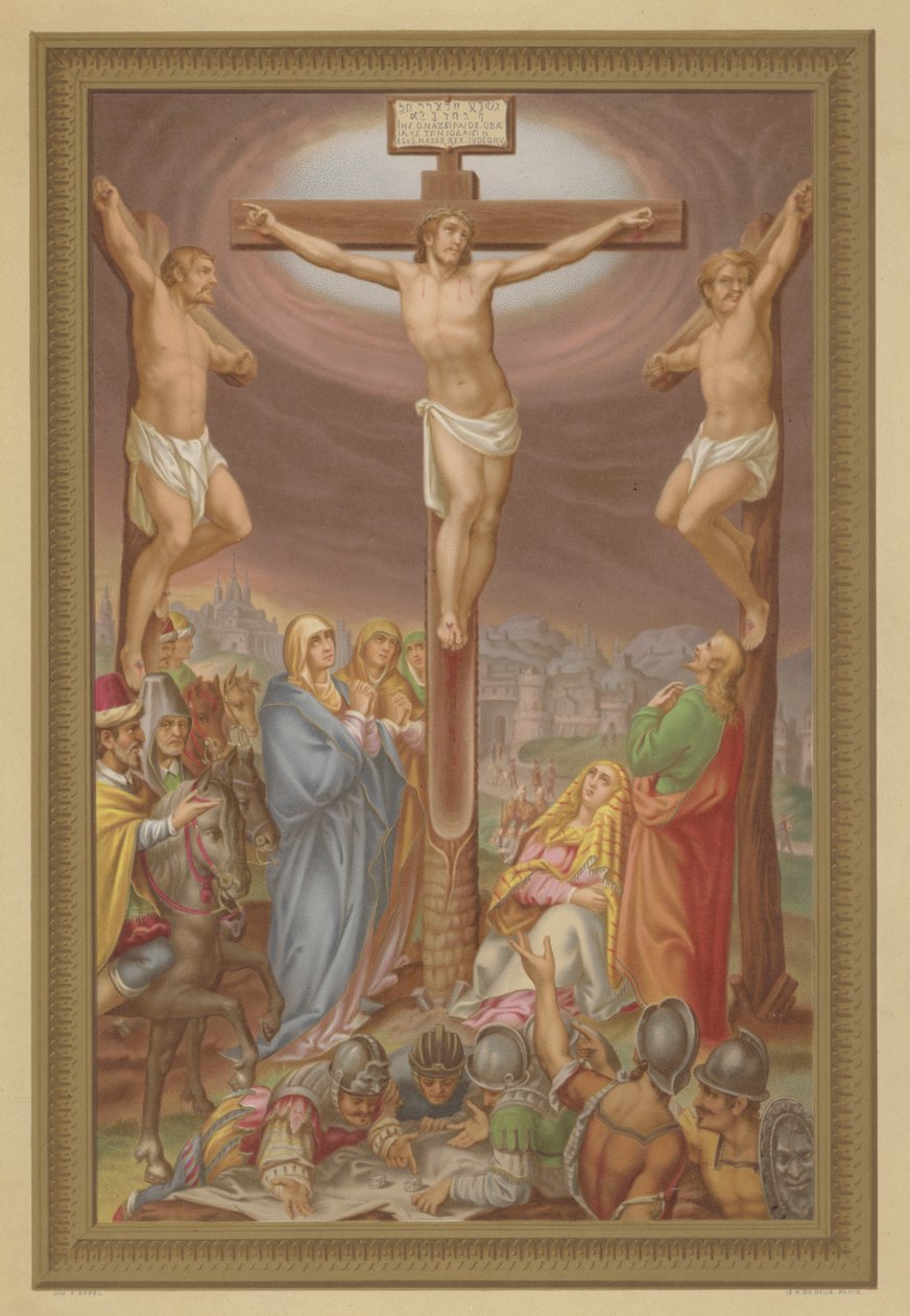Korsfästelsen (chromolitho) av French School