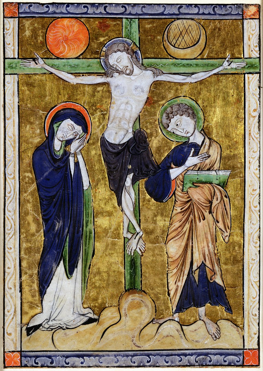 Korsfästelsen, från en psalter, c.1215 av French School