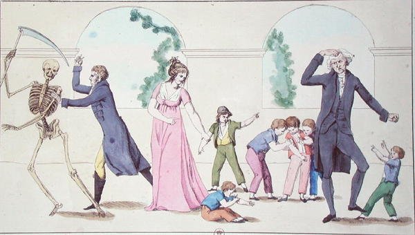 Vaccinets faror, ca 1800-04 (färgad gravyr) av French School