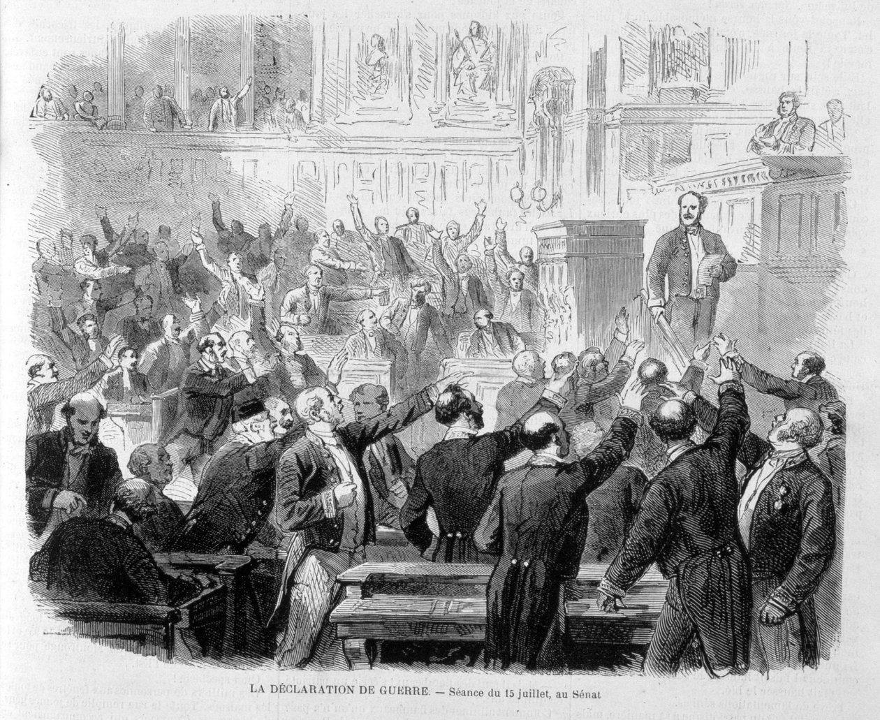 Krigsförklaringen 1870: Sammanträde den 15 juli i senaten - i "Le Monde Illustré" av French School