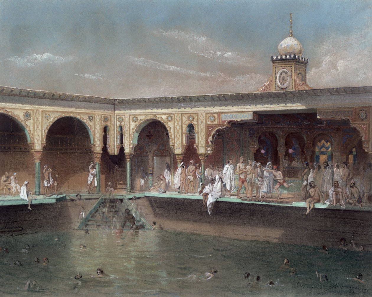 The Deligny Baths, Paris, 1842 (wc på papper) av French School