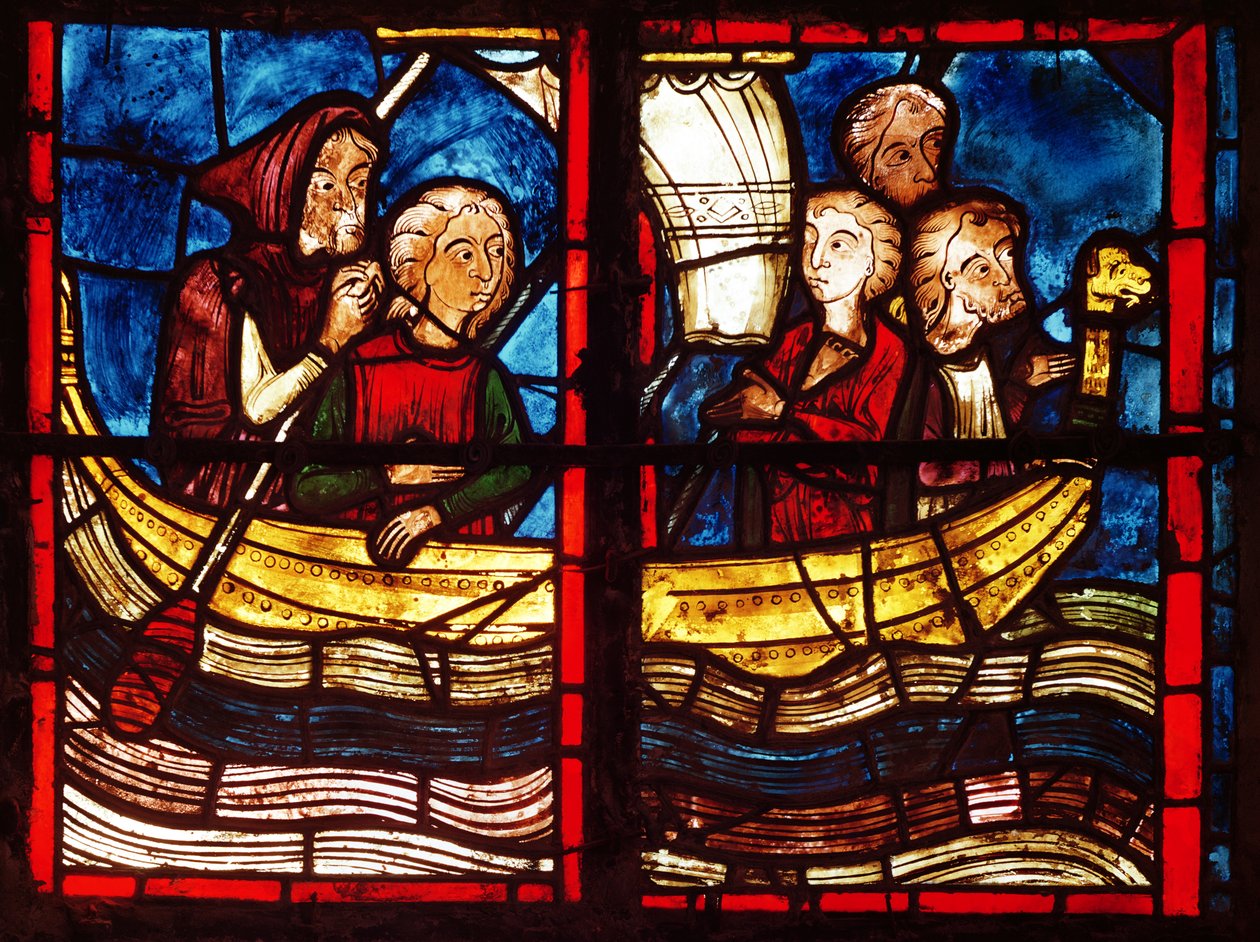 Avresan till Jerusalem, från berättelsen om St. Maria av Egypten i Chapelle de la Sainte-Croix av French School