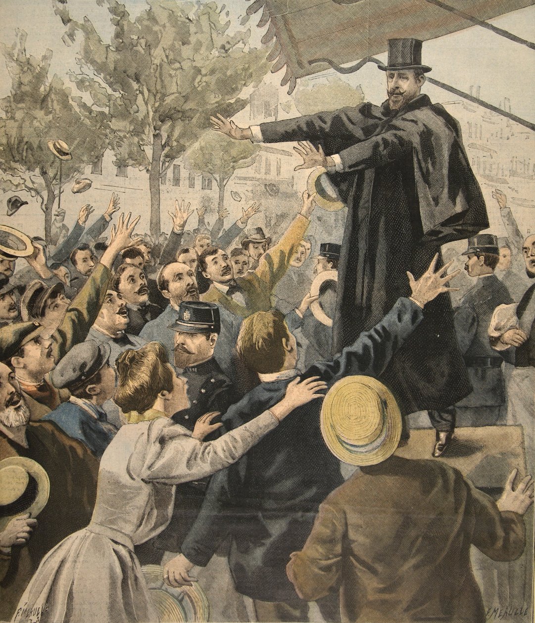 Mötet i Deroulede: vid utgången, illustration från Le Petit Journal: Supplement illustre, 9 oktober 1898 av French School