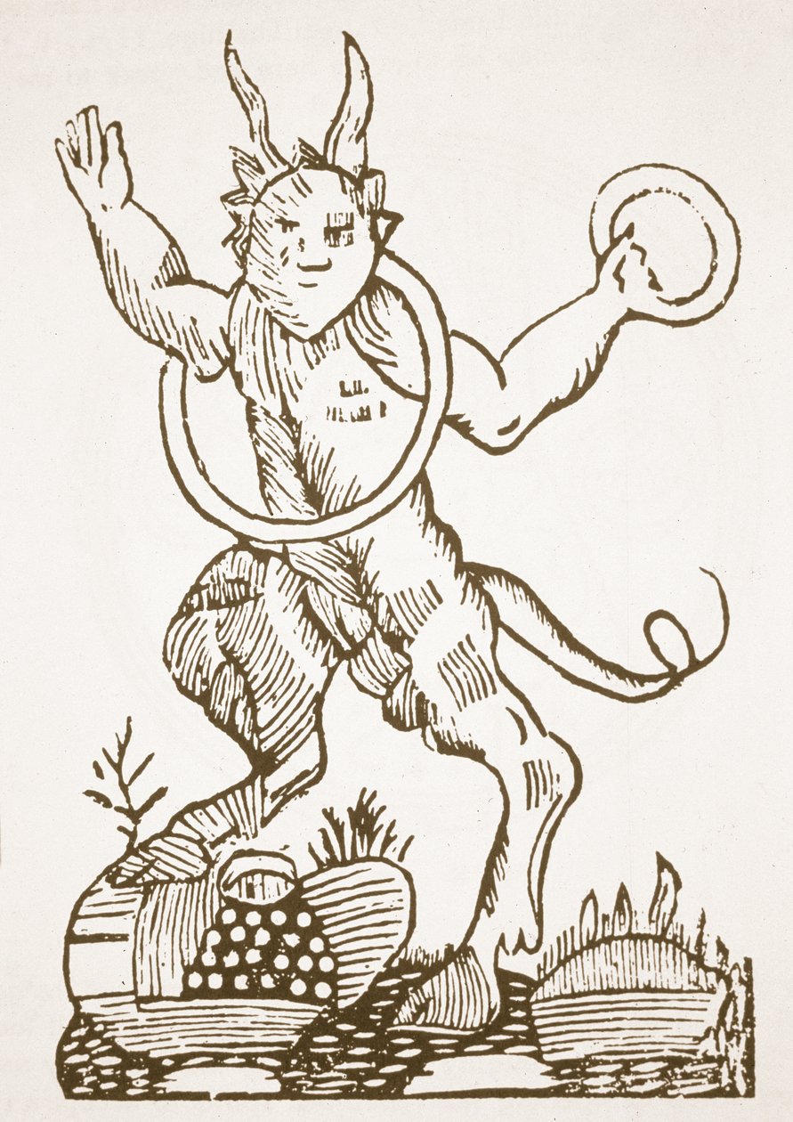 Djävulen pekar ut dolda skatter, kopia av en illustration från Le Veritable Dragon Rouge, Lille 1521, använd i en magihistoria, publicerad i slutet av 1800-talet av French School