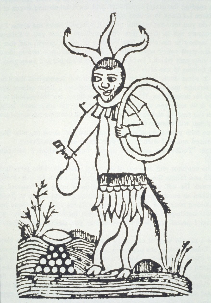 Djävulen pekar ut gömda skatter, kopia av en illustration från Le Veritable Dragon Rouge, 2:a versionen, Lille 1521, använd i en magisk historia, publicerad i slutet av 1800-talet av French School