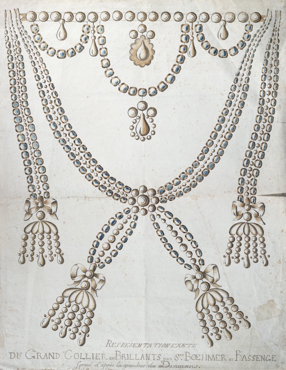 Diamanthalsbandet involverat i Collier de la Reines affär, c.1785 av French School