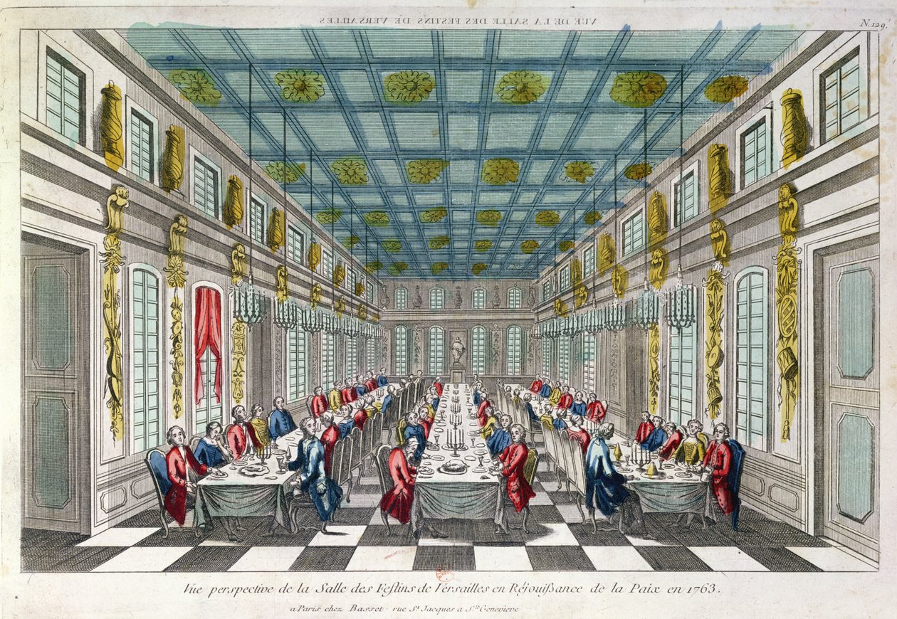 Matsalen i Versailles 1763 av French School