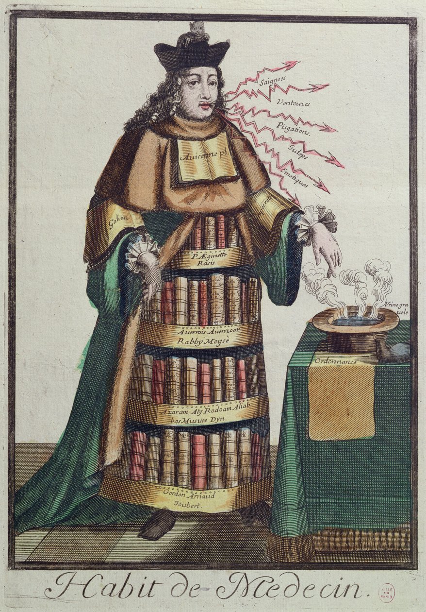 Doktorn, en allegorisk kostymdesign, efter en bild graverad av en av familjen Larmessin, ca 1640-84 av French School