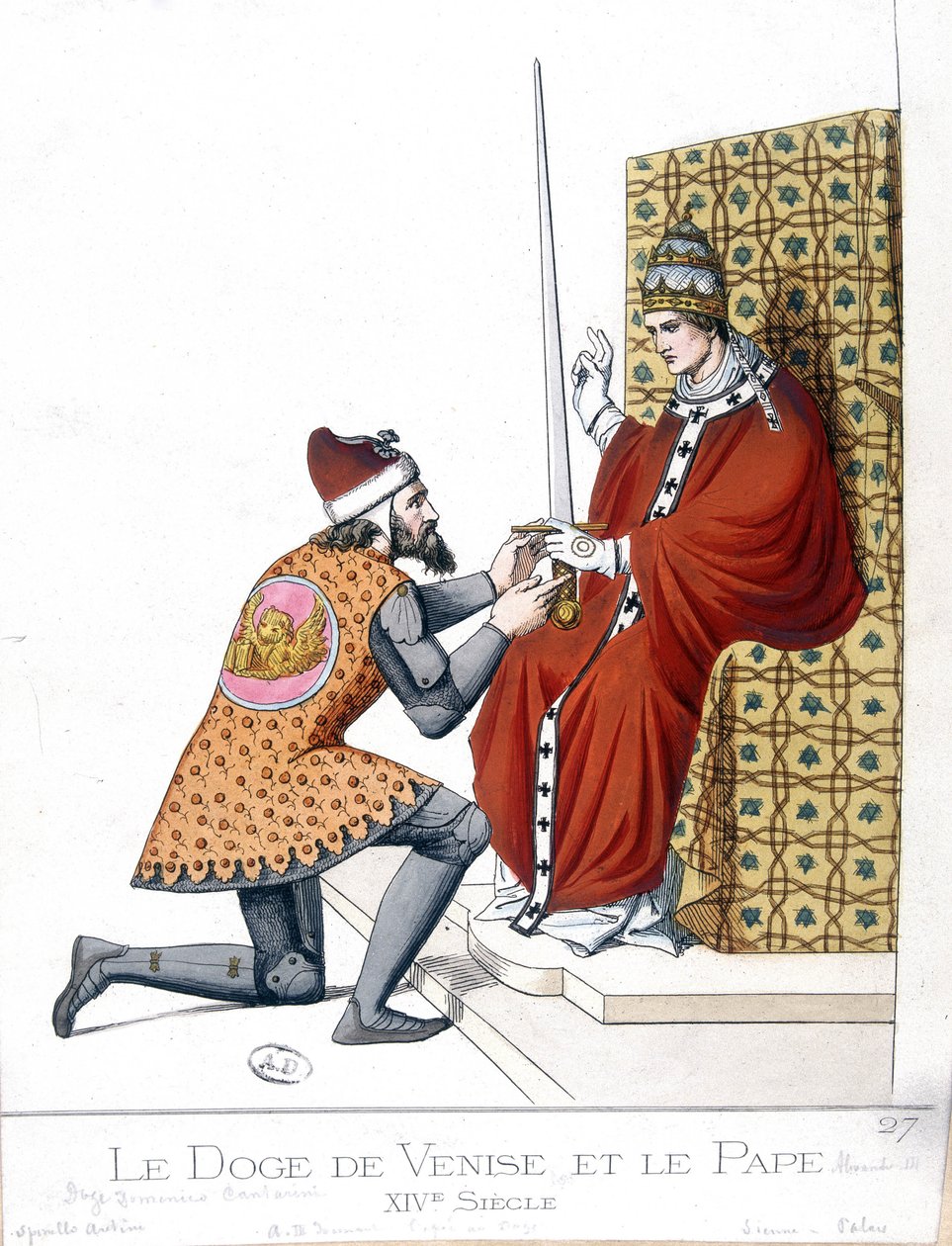 Dogen av Venedig och påven på 1300-talet - gravyr av French School