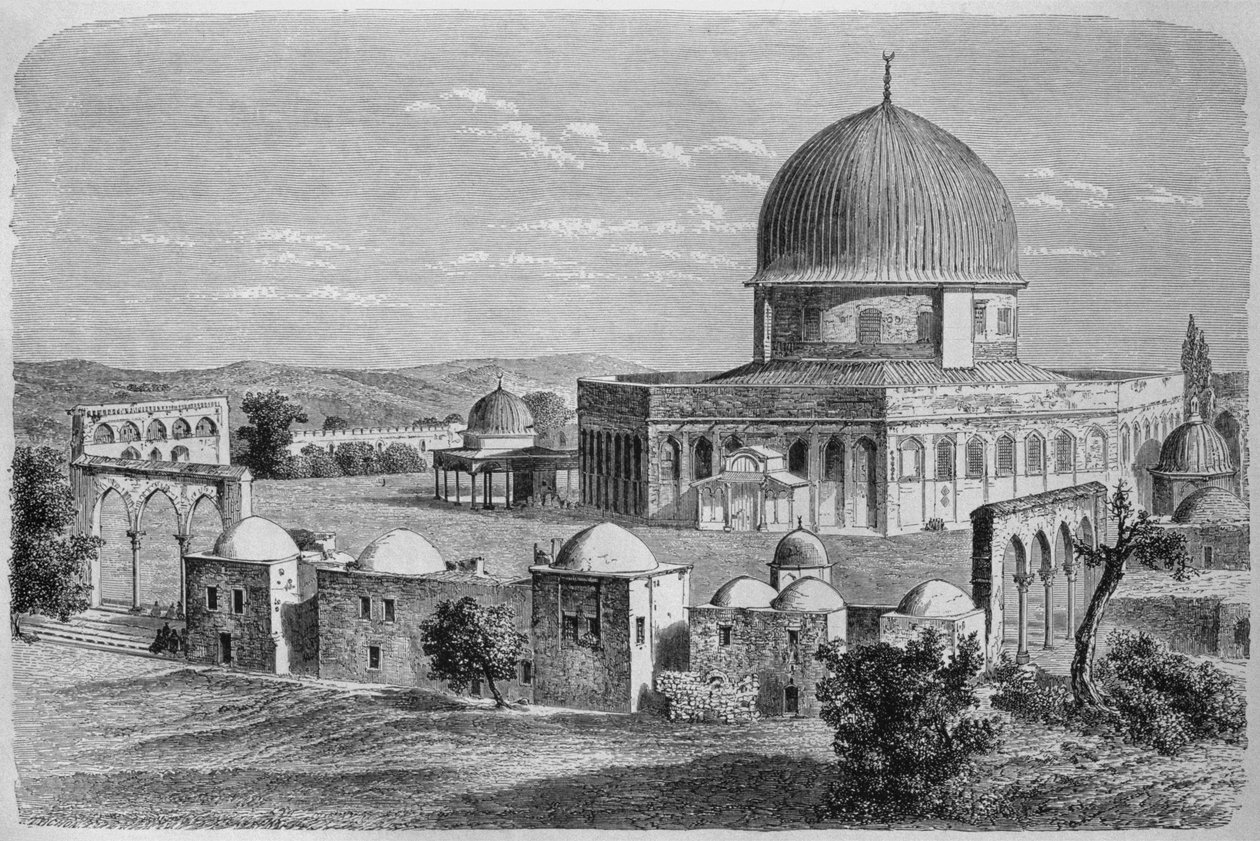 Klippdomen, Tempelberget, från Syrien idag. Reser i Fenicien, Libanon och Judéen. 1875-1880 av Louis Charles Emile Lortet, 1884 (bw gravyr) av French School