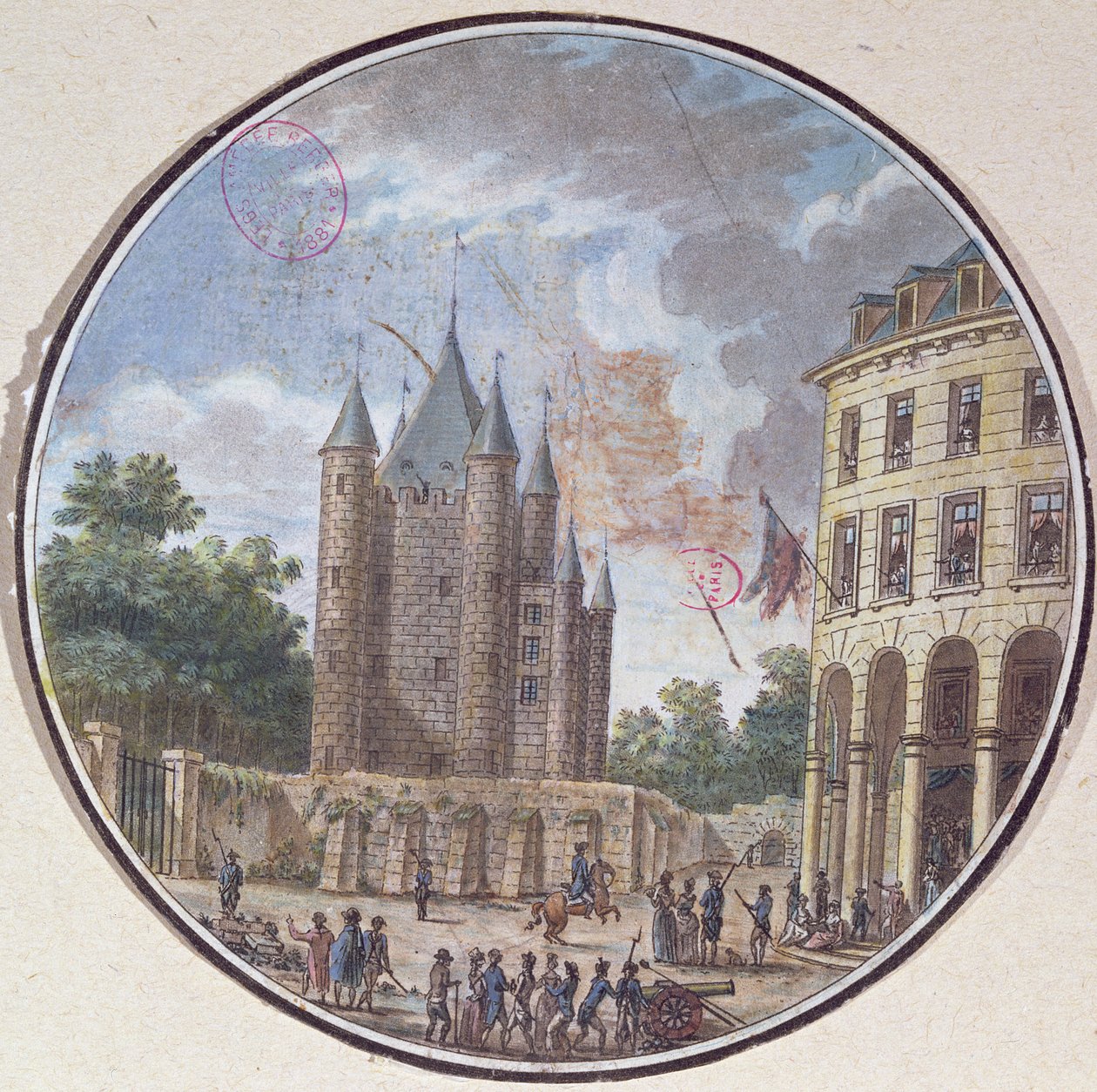 Templets donjon, Paris (färggravyr) av French School