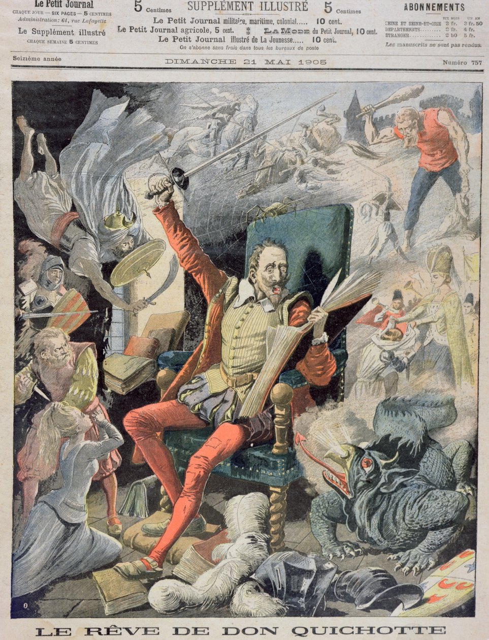The Dream of Don Quijote, omslagsillustration från Le Petit Journal, 21 maj 1905 av French School